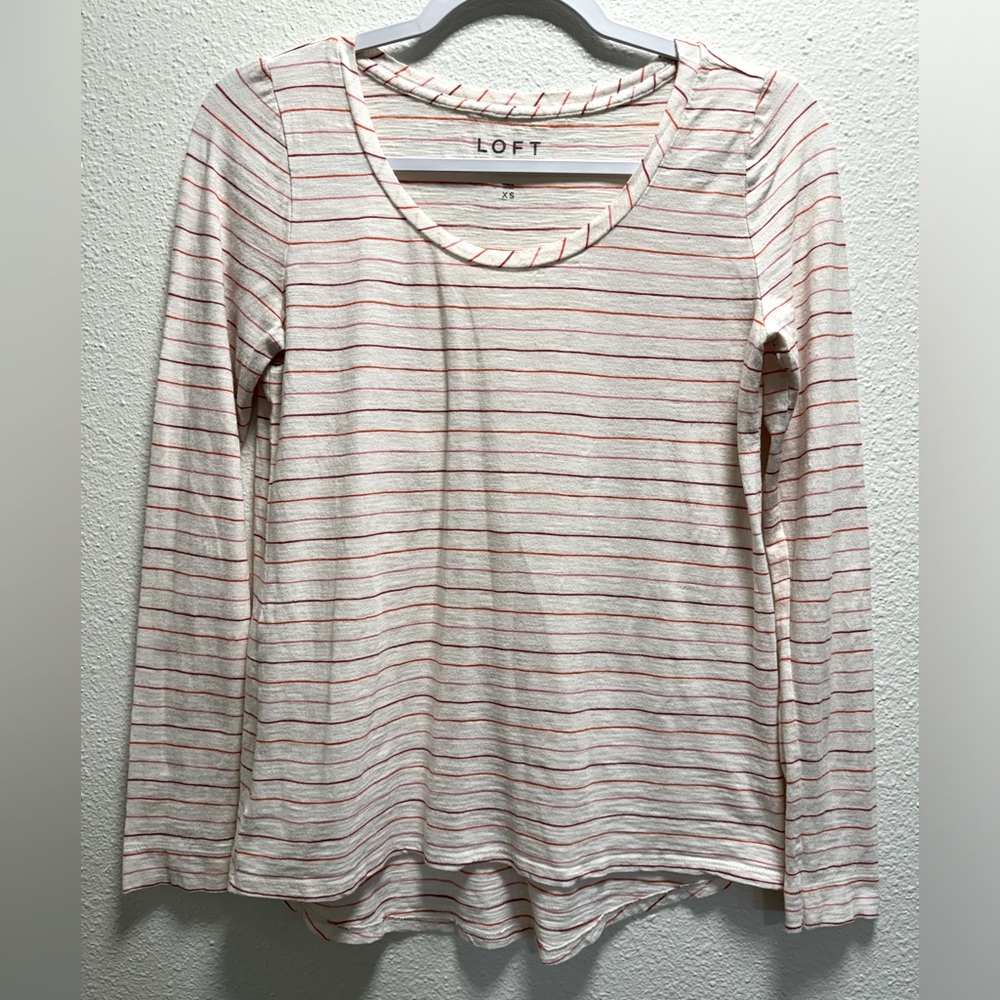Loft Vintage Soft Striped Shirt Cotton Long Sleeve Tee Lightweight White XS